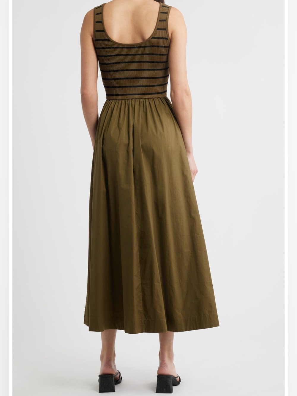 Moon River Stripe Mixed Media Stretch Olive Black Cotton Tank Maxi Dress Sz S - Picture 2 of 11